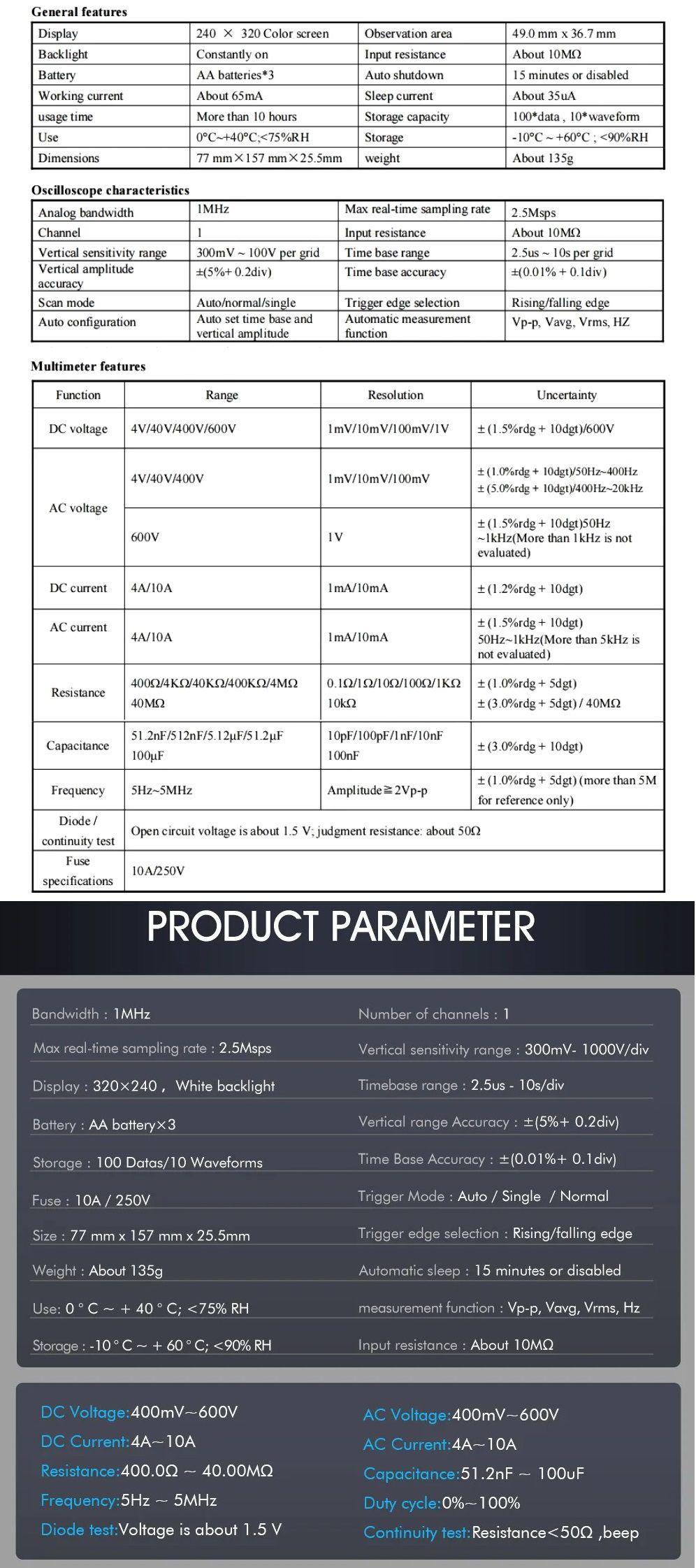 Multimetro, Osciloscopio LCD Digital Multifuncion ET2010